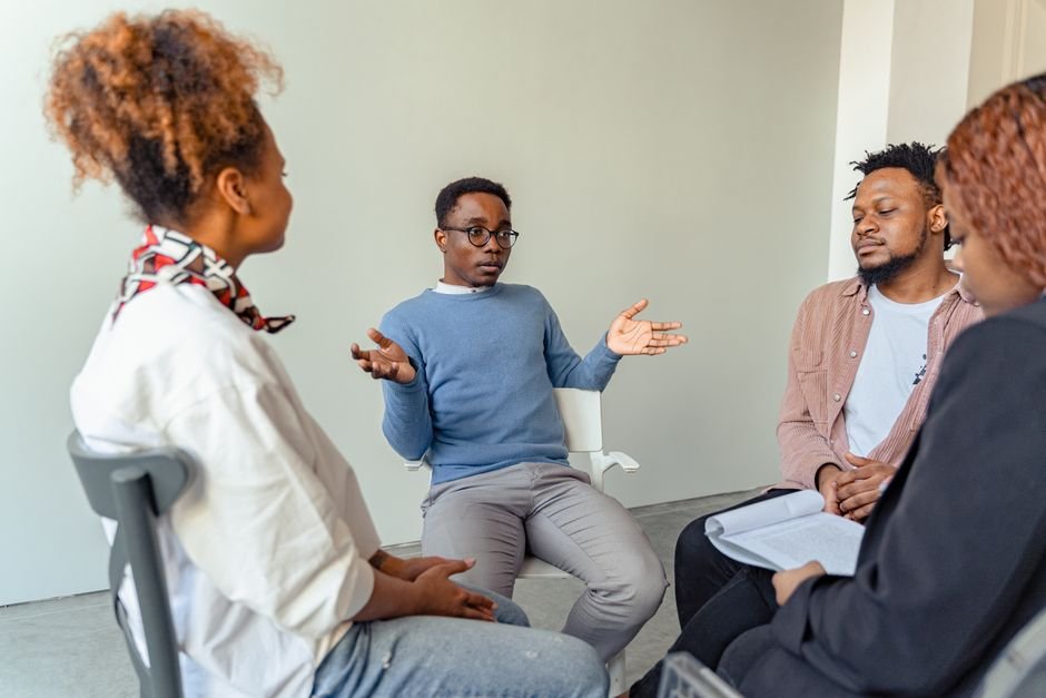 partial hospitalization program: People in supportive meeting